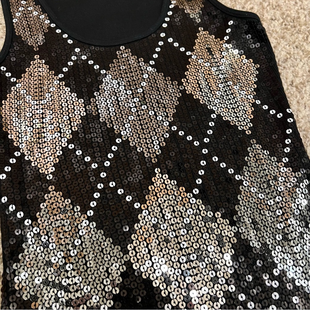 Vintage Y2K 2000s mcbling old express sequins argyle tank top - Picture 3 of 5